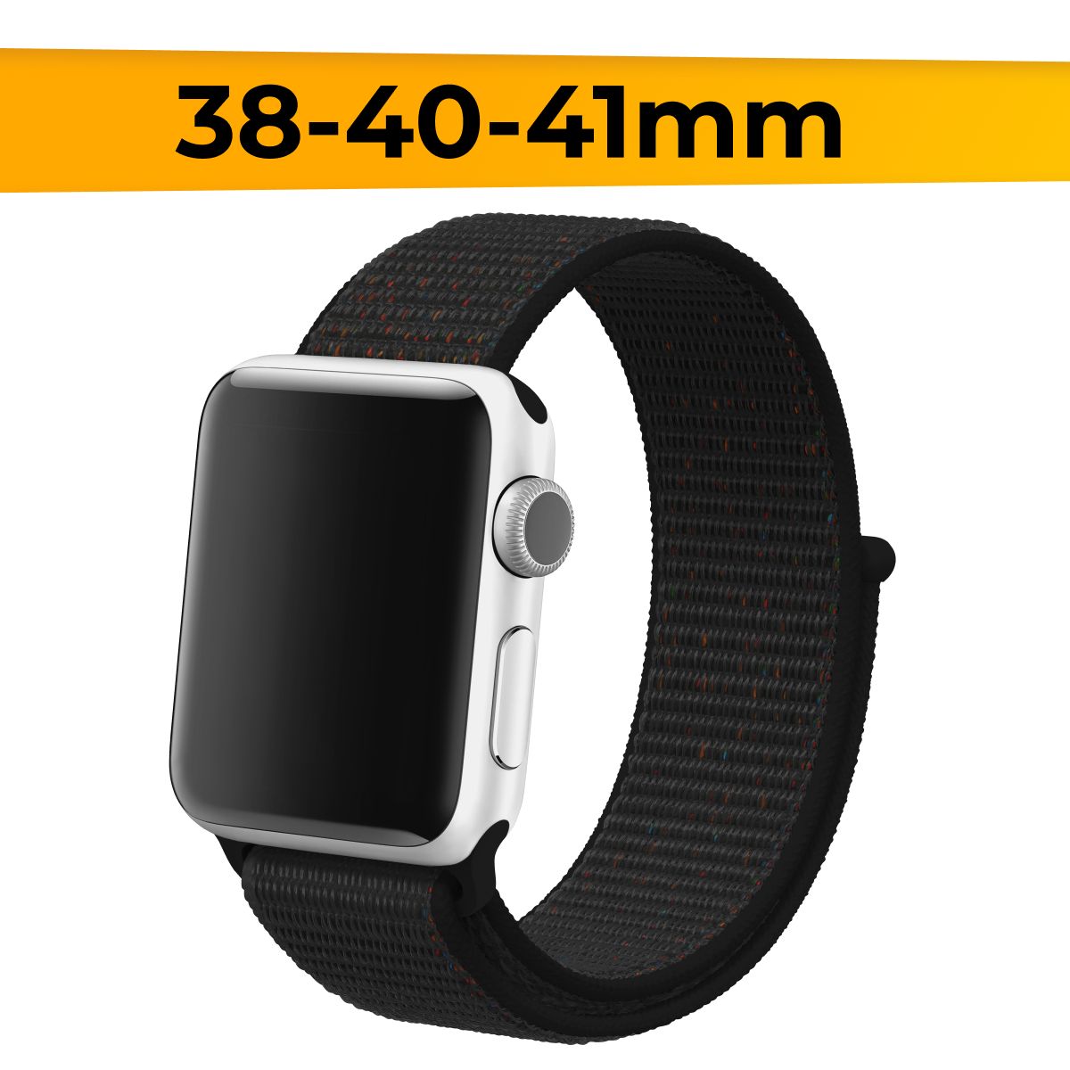 Нейлоновый ремешок для 38-40-41 mm для Apple Watch series 1-9 SE, SE 2 / Тканевый ремешок для часов на липучке / Черно-оранжевый