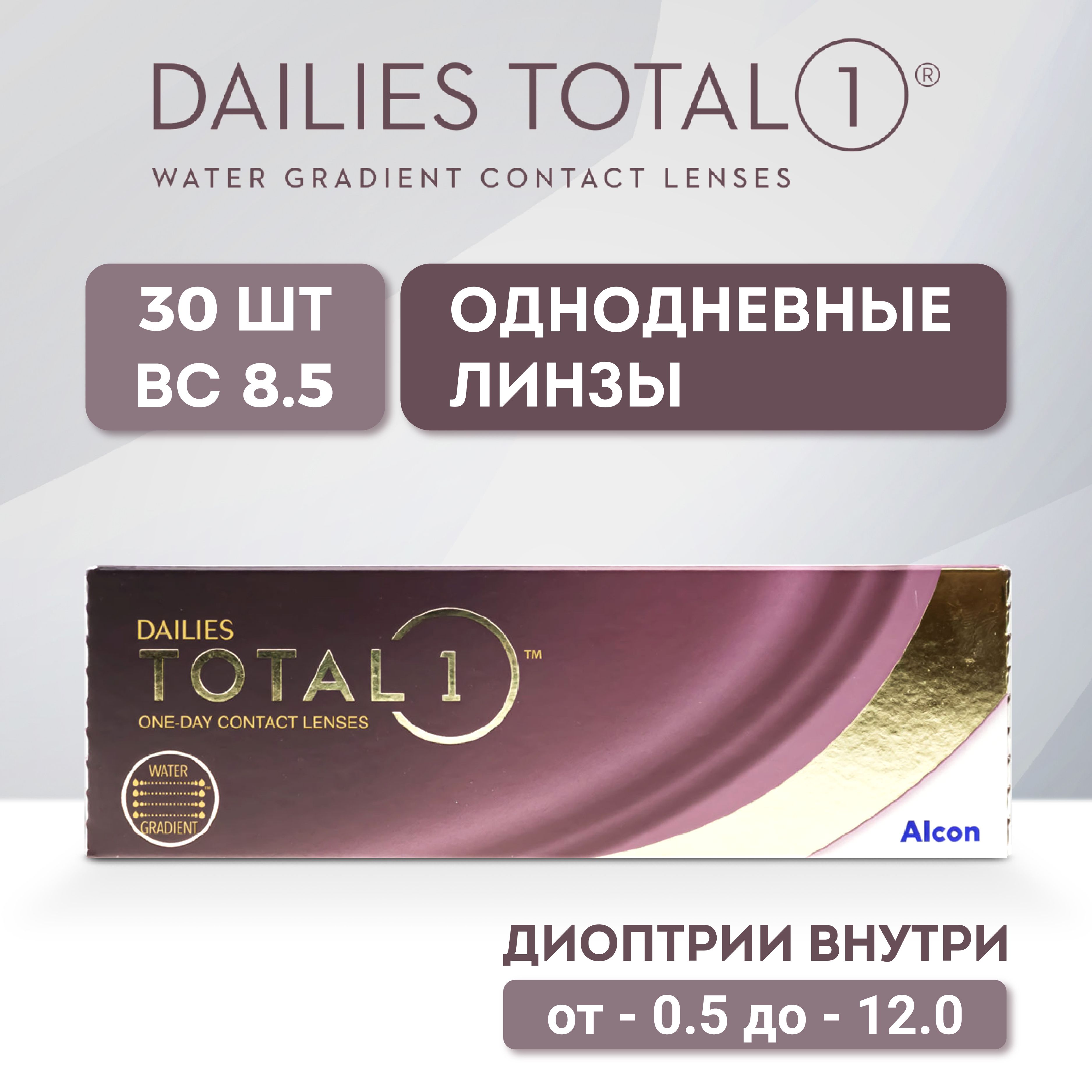 Контактные линзы Alcon, Dailies Total 1, 30 штук / 8.5 / -1.75  (однодневные, прозрачные) - купить с доставкой по выгодным ценам в  интернет-магазине OZON (804717884)