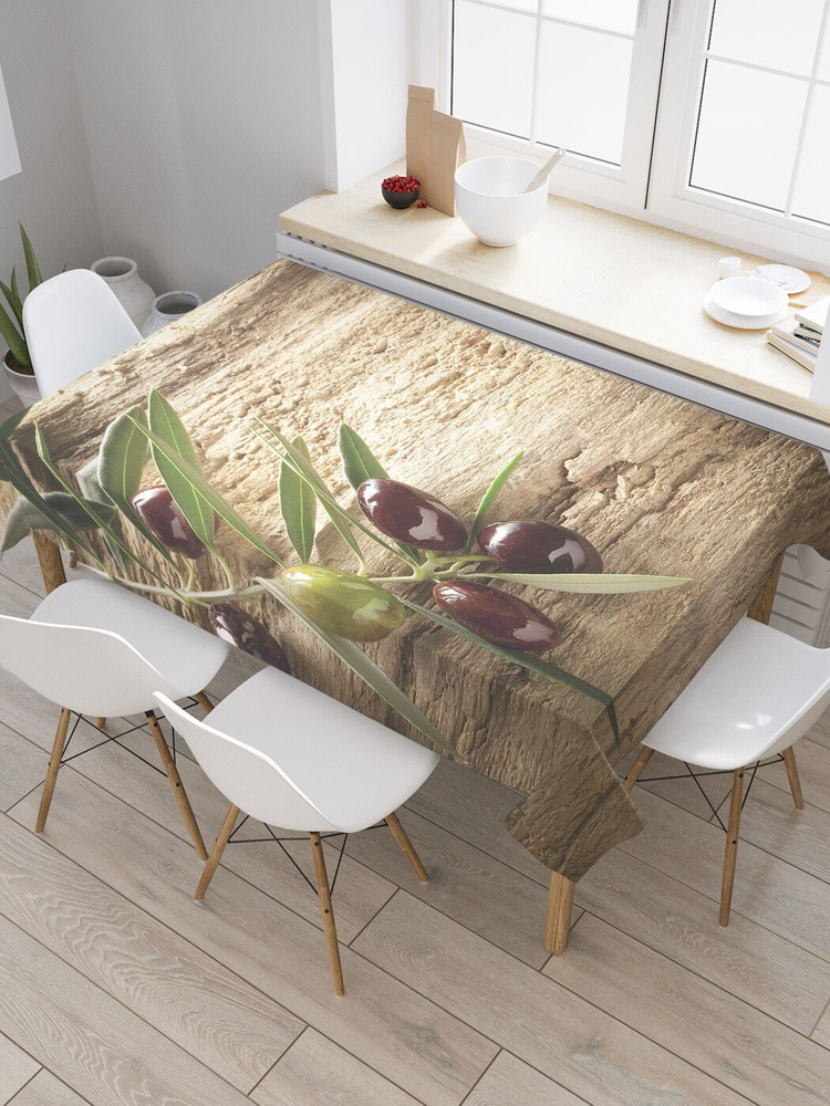 Прямоугольная водоотталкивающая скатерть на стол JoyArty с рисунком "Ветка оливок" 120 на 145 см  #1