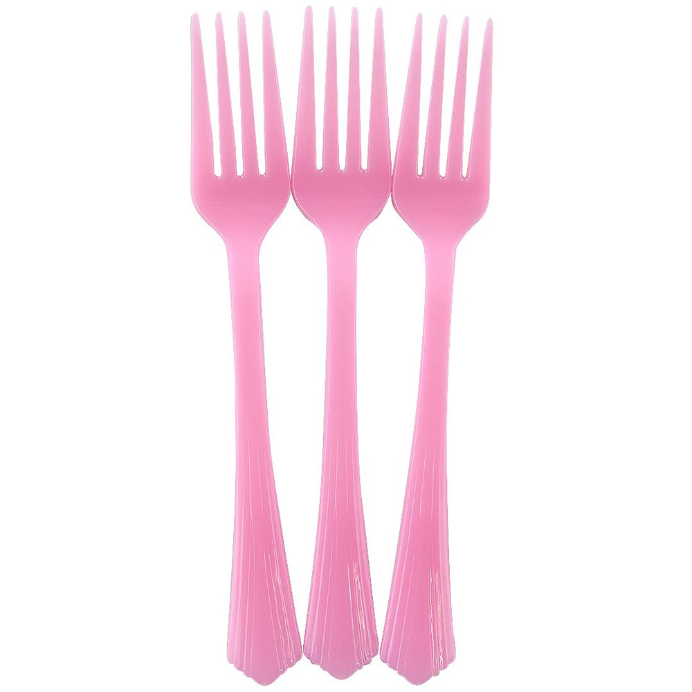Одноразовые вилки для праздника пластиковые, Премиум, Розовый, 17 см, 10 шт.  #1