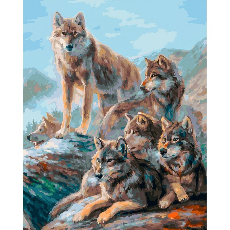 Четверо волков. Картина Волчья семья художник. Стая Волков. Картина волки.
