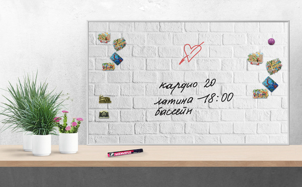Доска настенная магнитно-маркерная, 80х50 см, АртБорд, "White Brick ...