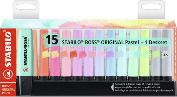 Набор текстовыделителей STABILO BOSS ORIGINAL Pastel, 15 пастельных ...