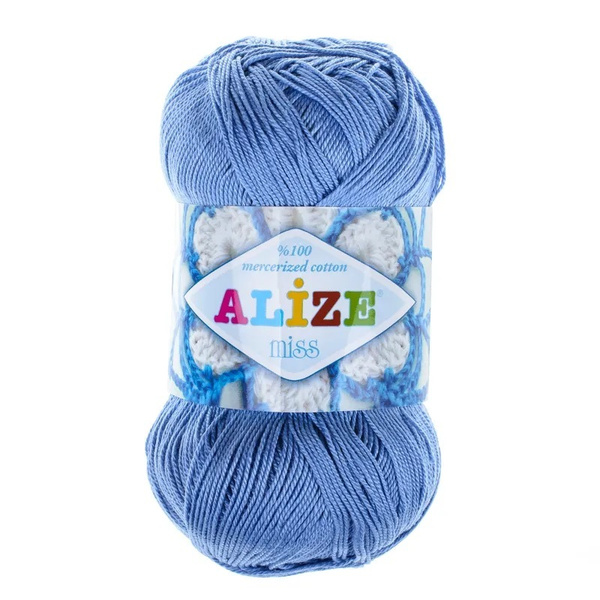 Пряжа Alize Miss (Ализе мисс), 303 синий, 100% мерсеризованный хлопок ...