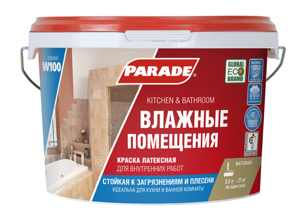 Краска Parade Краска латекс. Parade W100 бел.мат. 2,5л 1/144, Латексная ...