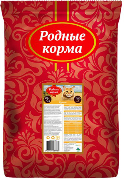 Сухой корм для кошек Родные Корма для взрослых кошек, курица, 10 кг ...