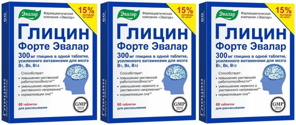 Эвалар Глицин Форте 300 мг, 60 таблеток для рассасывания массой 0,6 г х ...