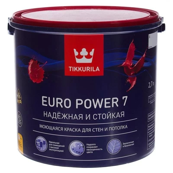 Краска Tikkurila //Euro Power 7/ Быстросохнущая, Гладкая, Водно ...