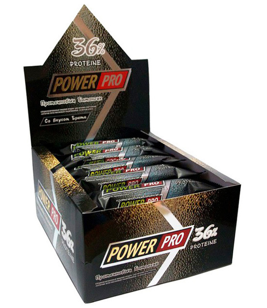 Батончики Power Pro 36% 60 г, 20 шт, вкус: брют - купить с доставкой по ...