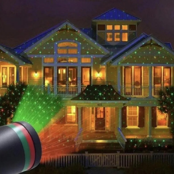 Лазерный проектор уличный/ Новогодний с пультом / 2 цвета лазерных ...