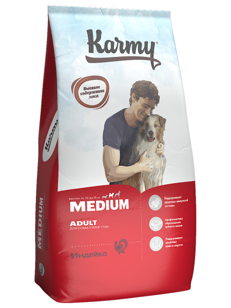 Карми Медиум Эдалт "Karmy MEDIUM ADULT" Индейка 14 кг полнорационный ...