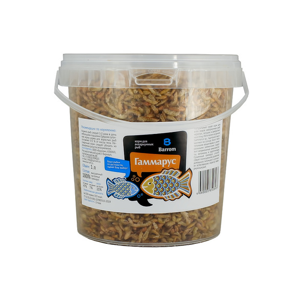 Barrom Корм для рыб Гаммарус тушка, 1 л, ведро / Сухой корм для ...