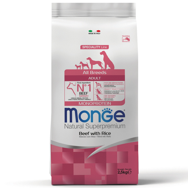 Сухой корм Monoprotein All Breeds с говядиной и рисом для взрослых собак