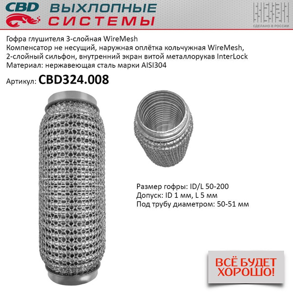 Гофра глушителя 50 x 200 3х-слойная WIRE MESH - купить по низкой цене в ...