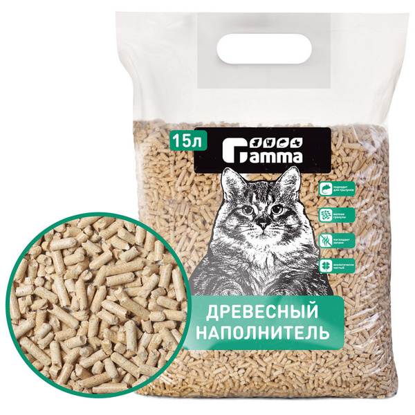 Наполнитель для кошачьих туалетов Gamma 15л, древесный впитывающий ...