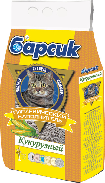 Наполнитель Барсик Кукурузный для кошек, впитывающий, 4.54 л, 2.6 кг ...