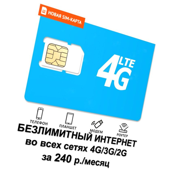 Сим для телефона, прошитого модема/роутера, безлимит за 240 руб. / мес ...