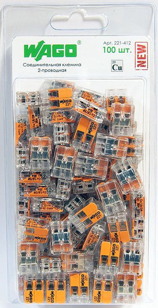 Клемма Wago (221-412) 2-х проводная, 100шт - купить с доставкой по ...