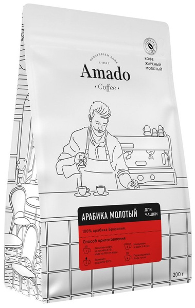 Кофе молотый Amado Арабика для чашки 200г 1шт - купить с доставкой по ...