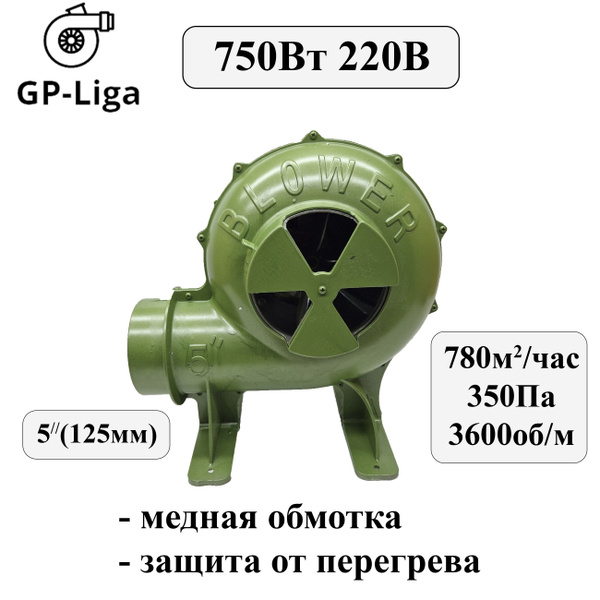 Вентилятор VT1-5 5" 350Па 125мм 750Вт 220В 780м3/час для горна ...