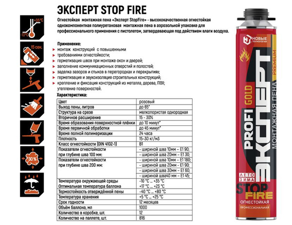 Пена монтажная ОГНЕСТОЙКАЯ ЭКСПЕРТ StopFire 750мл купить на OZON по ...