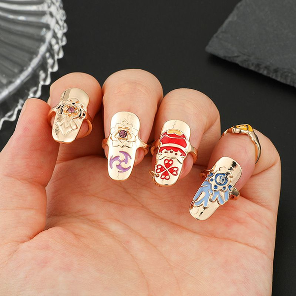 Кольца (набор) для ногтей и на фаланги пальцев c элементами Геншин ...