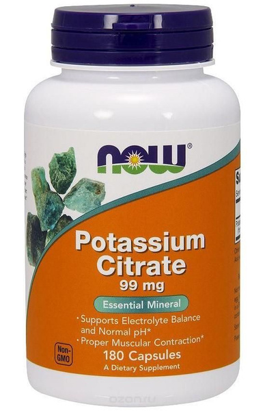 Калий NOW Potassium Citrate (180кап) - купить с доставкой по выгодным ...