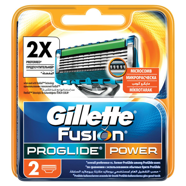 Сменные кассеты для бритья Gillette 2 шт, "Fusion ProGlide Power", для ...