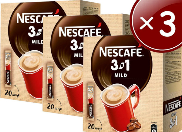 NESCAFE 3 в 1 Мягкий 3 упаковки по 20 шт., растворимый кофейный напиток ...