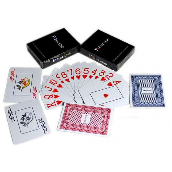 Карты игральные пластиковые Poker Club, покерные, 54,(синяя и красная ...