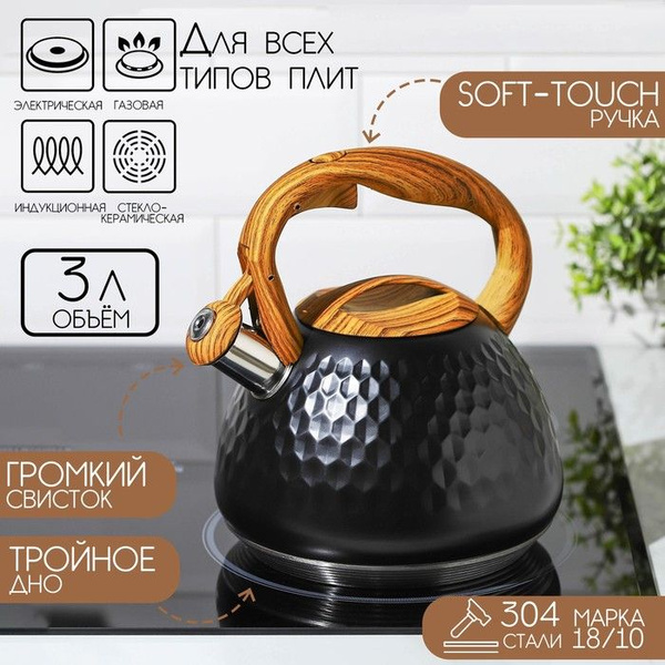 Чайник со свистком из нержавеющей стали Magistro Heat, 3 л, ТРС ...