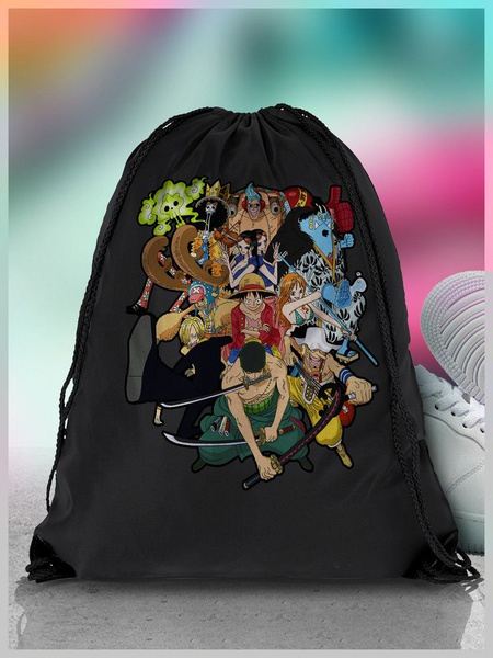 Мешок для сменной обуви ДТФ черный "аниме Ван-Пис (One Piece, пираты ...