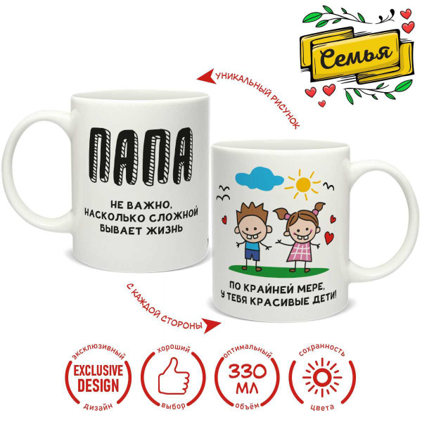 Кружка PrioritY ""Папа, у тебя красивые дети"", 330 мл - купить по ...