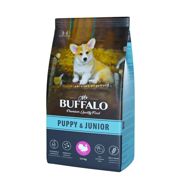 Баффало PUPPY & JUNIOR корм сухой для щенков и юниоров Индейка 14кг ...