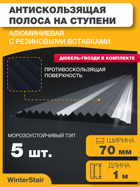 Алюминиевая полоса противоскользящая на ступени с резиновой вставкой ...