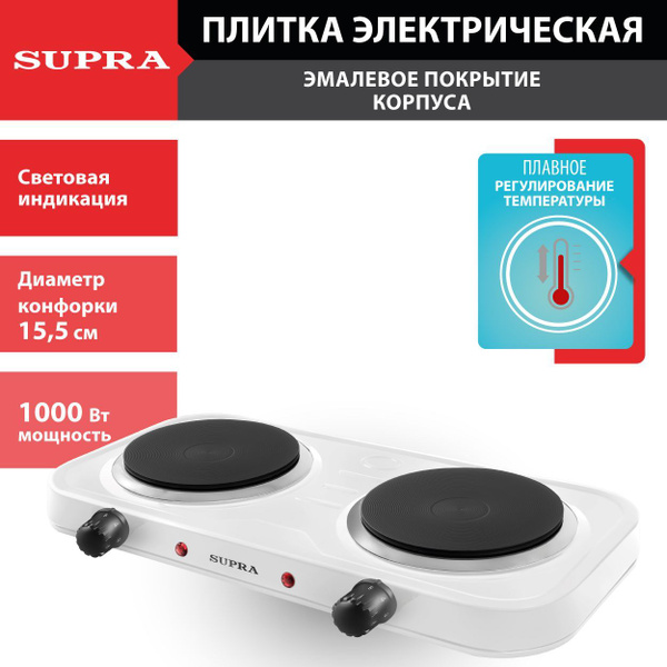 Электрическая плитка SUPRA HS-202 white, 6 режимов работы, 2000 Вт ...