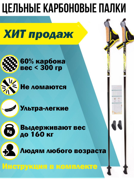 Палки для скандинавской ходьбы Finpole Breeze Carbon 60%, цельные ...