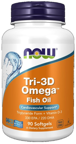 Омега 3 с витамином Д3 NOW Tri-3D Omega Fish Oil, 90 гелевых капсул ...