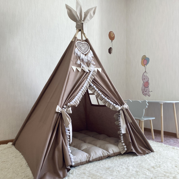 Вигвам детский с ковриком, рюшами и ловцом снов 120х120см. - купить с ...