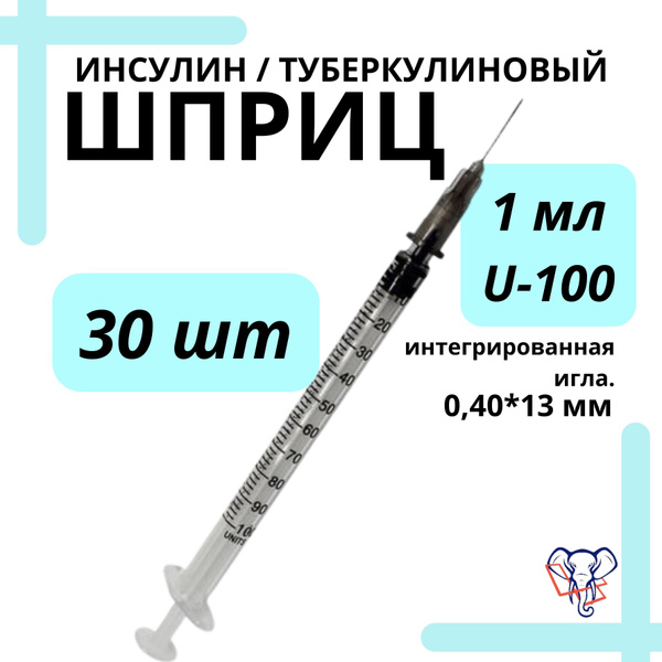 Инсулиновый шприц, 1 мл, 30 шт., стерильный - купить с доставкой по ...