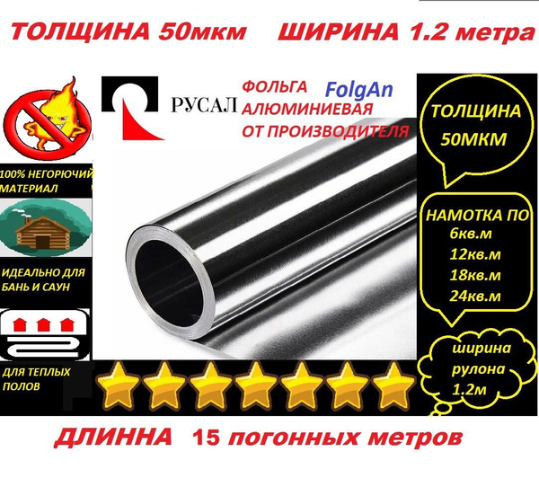Фольга алюминиевая строительная теплоизоляционная для бани и сауны (50 ...