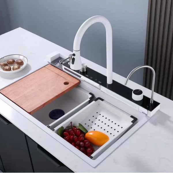 Мойка для кухни из нержавеющей стали с ДВУМЯ водопадами, белый цвет ...