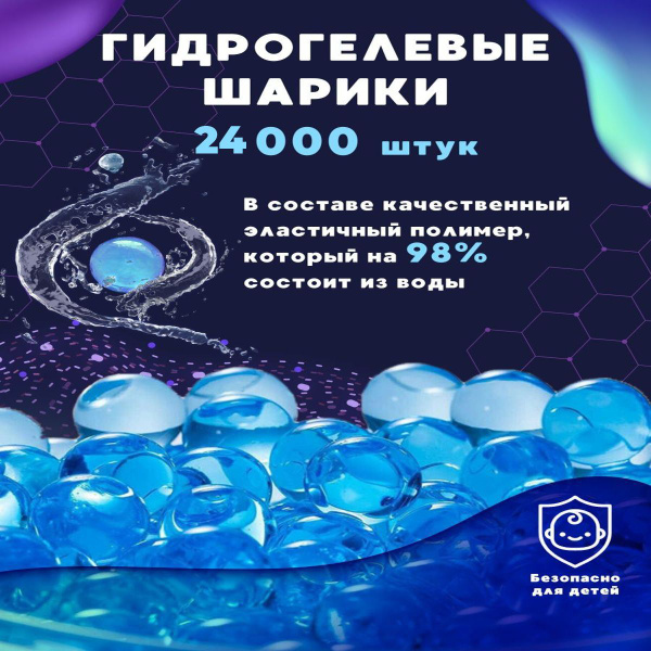 Гидрогелевые шарики 24000 штук, пульки орбизы orbeez прозрачные-синие 7 ...