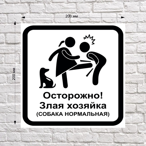 Табличка "Осторожно! Злая хозяйка, собака нормальная", 20х20 см., 20 см ...