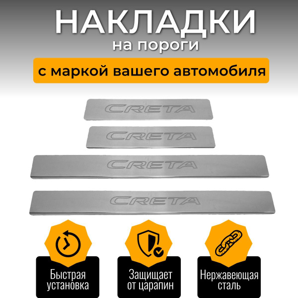 Накладки на пороги Хендай Крета, HYUNDAI CRETA (контур CRETA) комплект ...