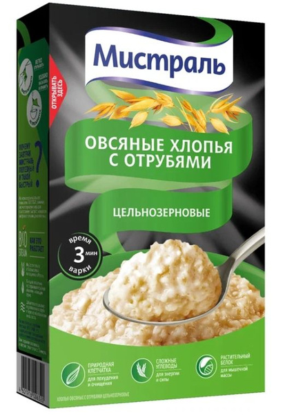Мистраль Хлопья овсяные с отрубями, цельнозерновые, 400 г - купить с ...