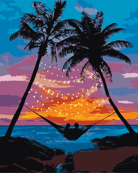 Картина по номерам на холсте с подрамником 40х50см Закат на пляже ...