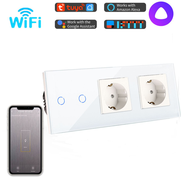 Умный выключатель на 2 группы + 2 розетки для Алисы с WIFI в одной ...