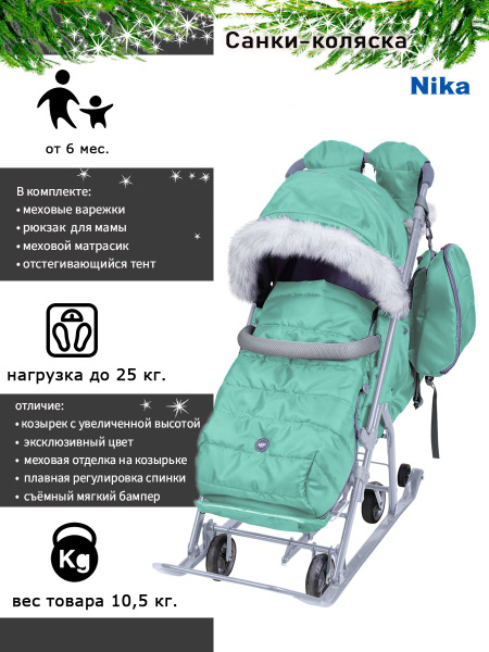 Санки-коляска НИКА ДЕТЯМ НД7-5SК/1 выдвижная колесная база, мех, тент ...