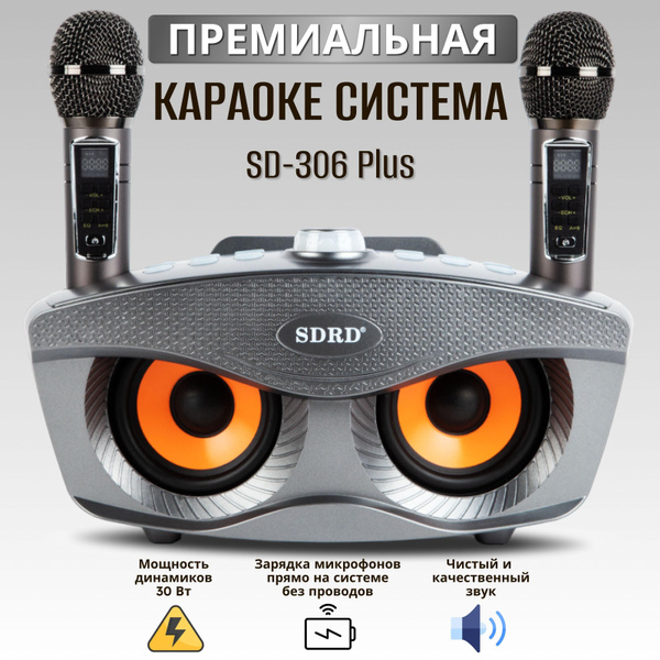 Караоке система беспроводная с двумя микрофонами SDRD SD-306 Plus Серый ...